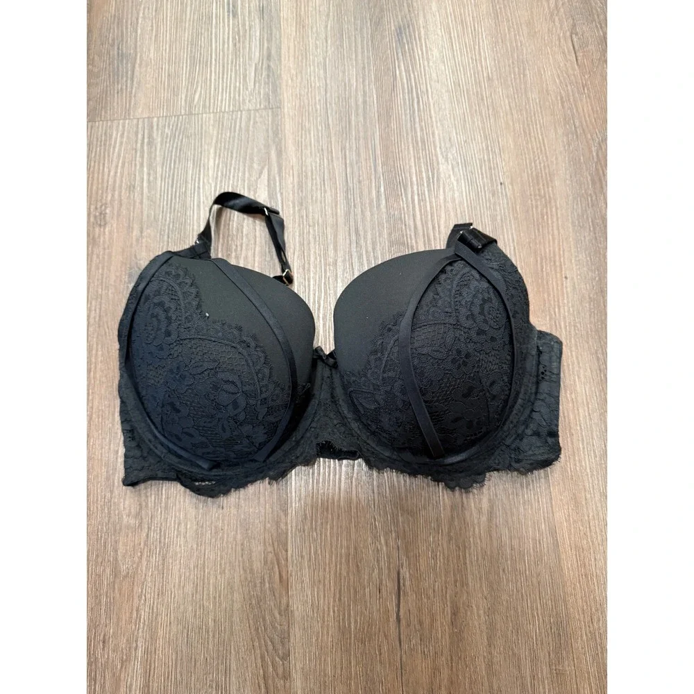 Cacique Black Floral‎ Lace Cage Strap Balconette Underwire Bra 40DDD Plus Size